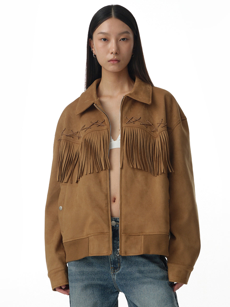 Fringe Western Jacket Beige