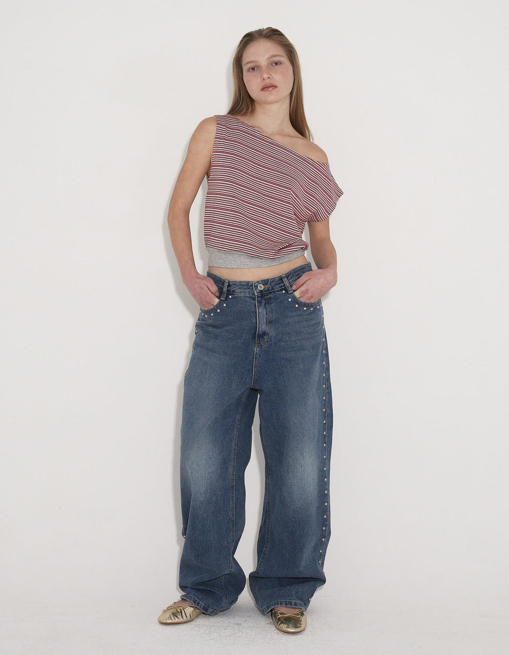 STRIPE ONE-SHOULDER TOP / 2 COLOR