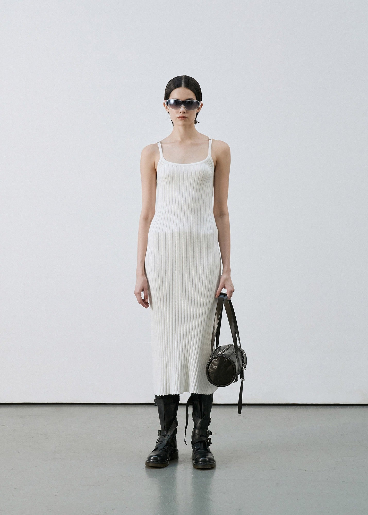 SUSPENDERS RIBBED KNIT DRESS IVORY / 2 COLOR