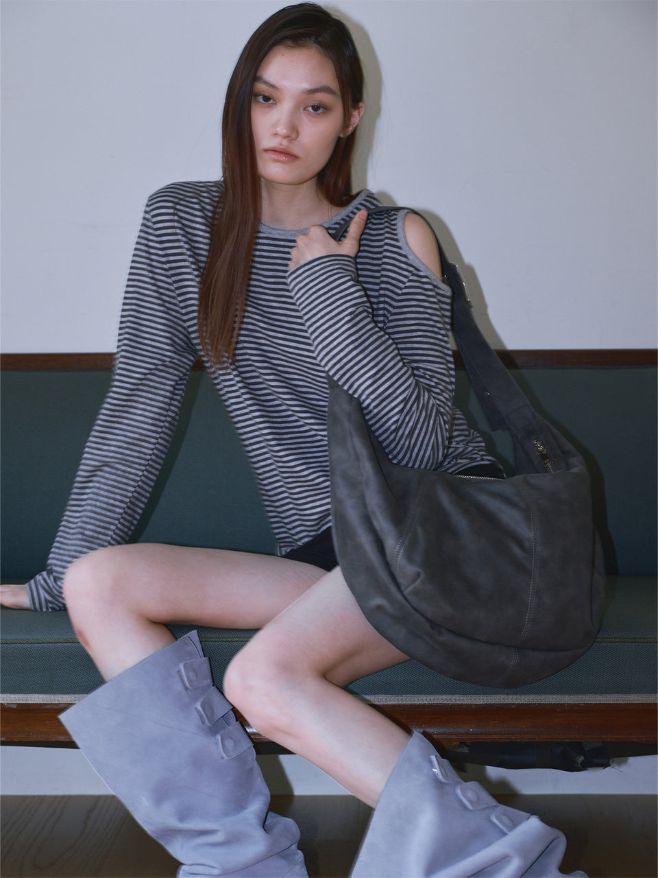 Vegan Suede Hobo Bag Vintage Gray