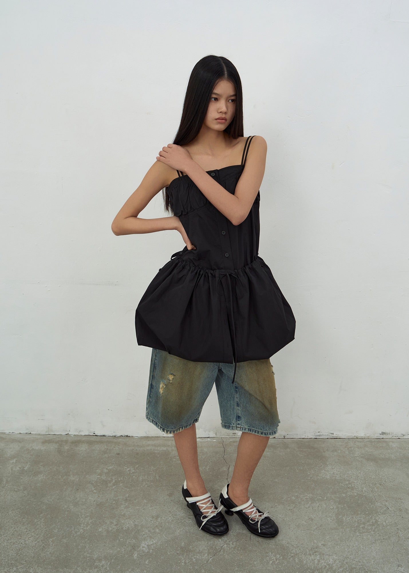 BRALETTE-DETAIL SLEEVELESS DRESS (BLACK)