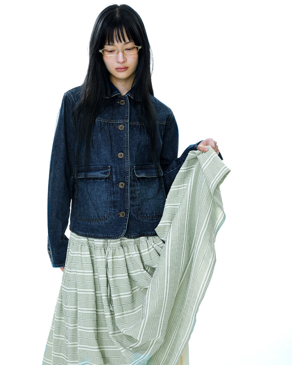 WIDE SHIRRING SKIRT LIGHT GREEN