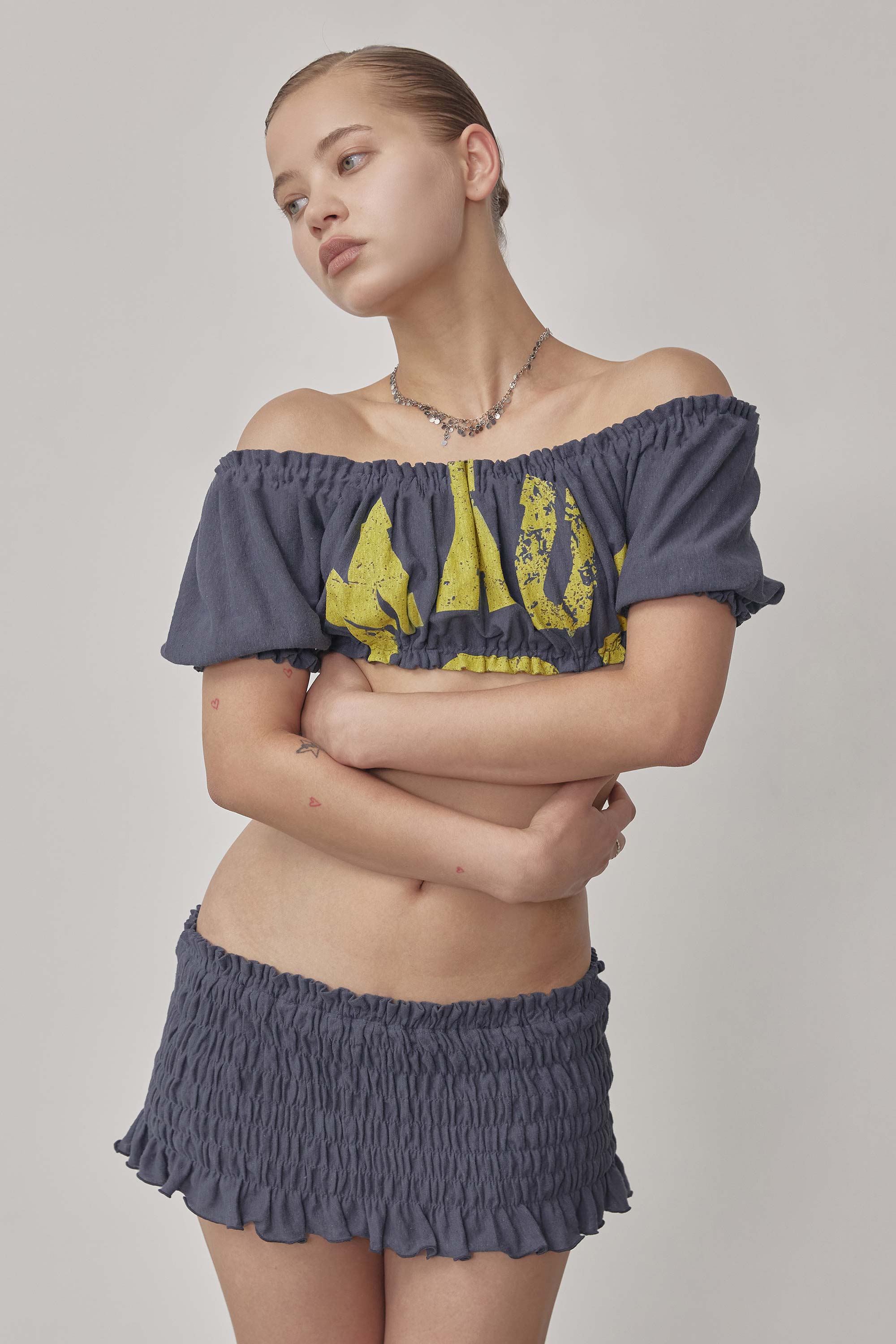 Crinkle Volumer Top Dusty Navy