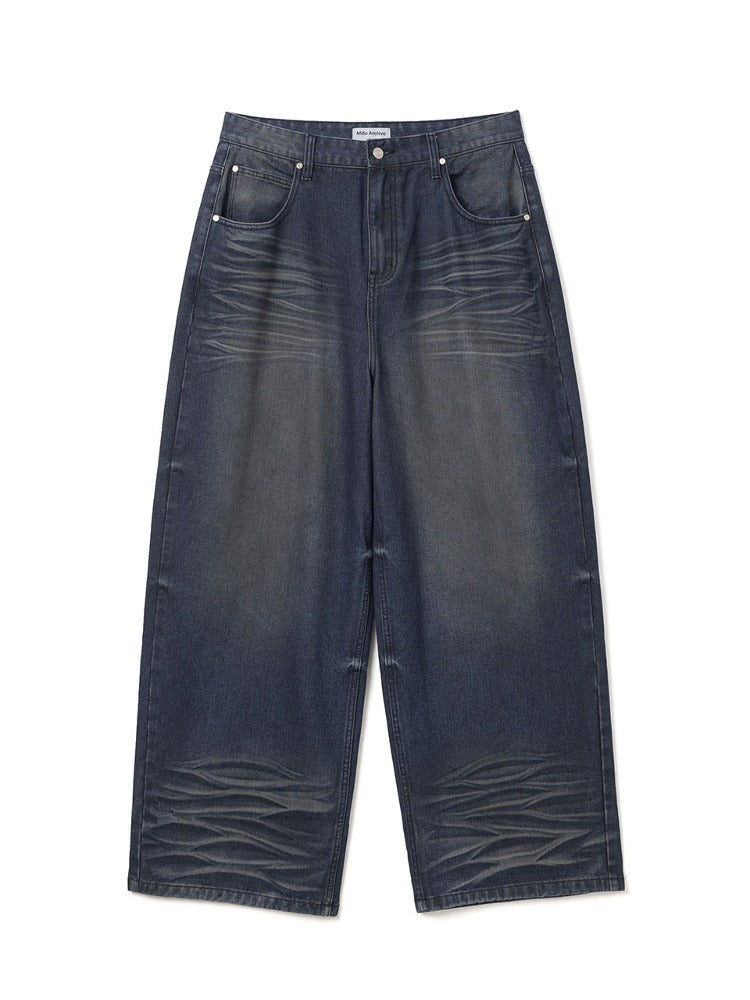 Diagonal Fade Denim Pants Washed Blue