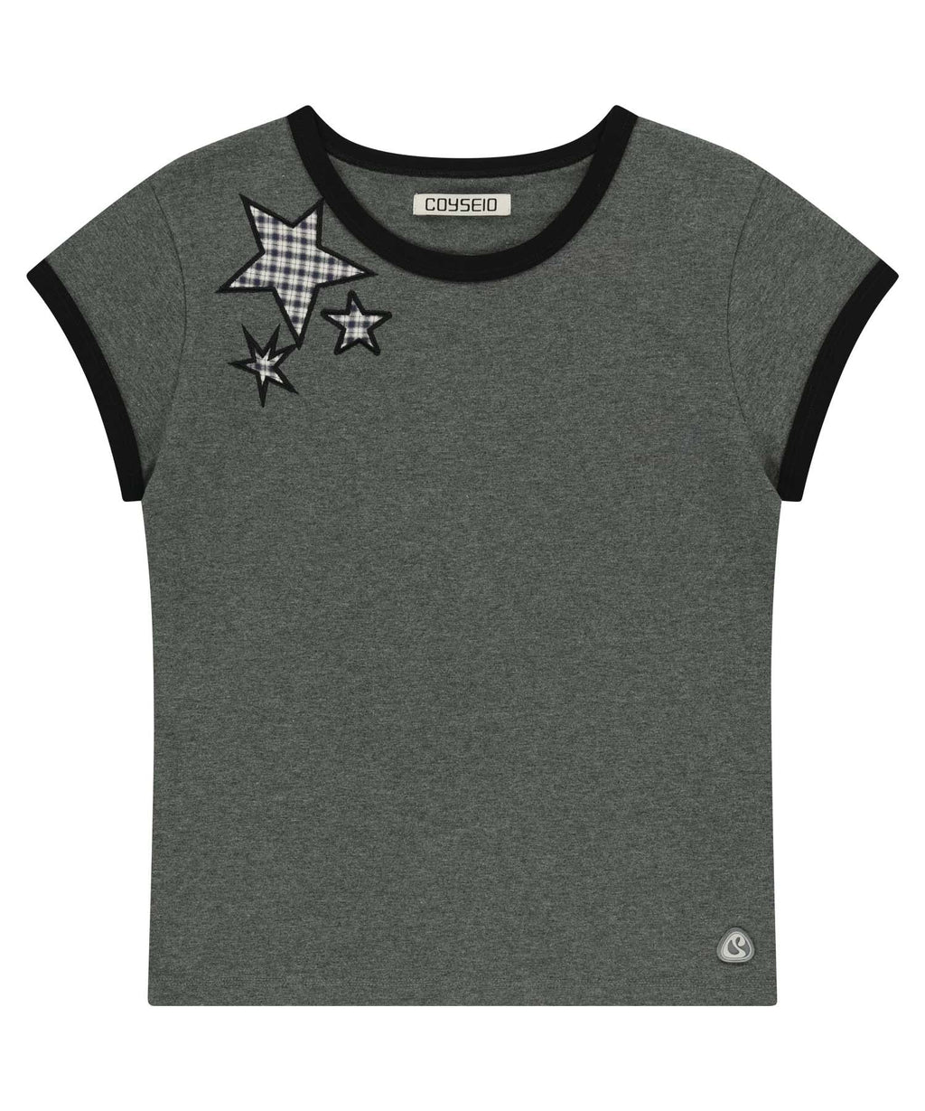 TRIPLE STAR RINGER TEE DARK GREY