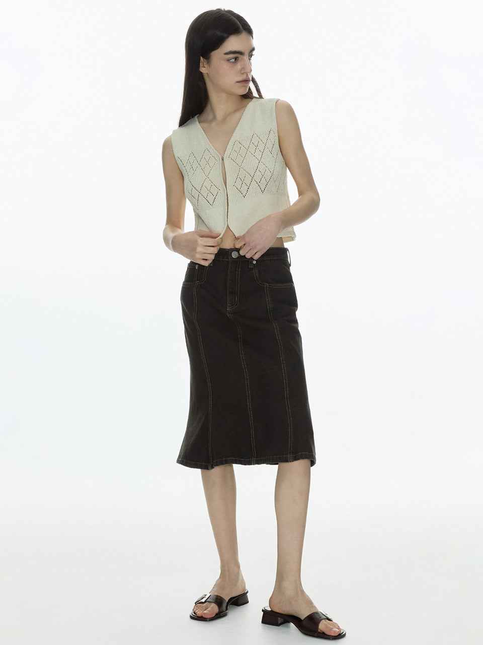 Vintage Denim Flare Skirt Vintage Brown