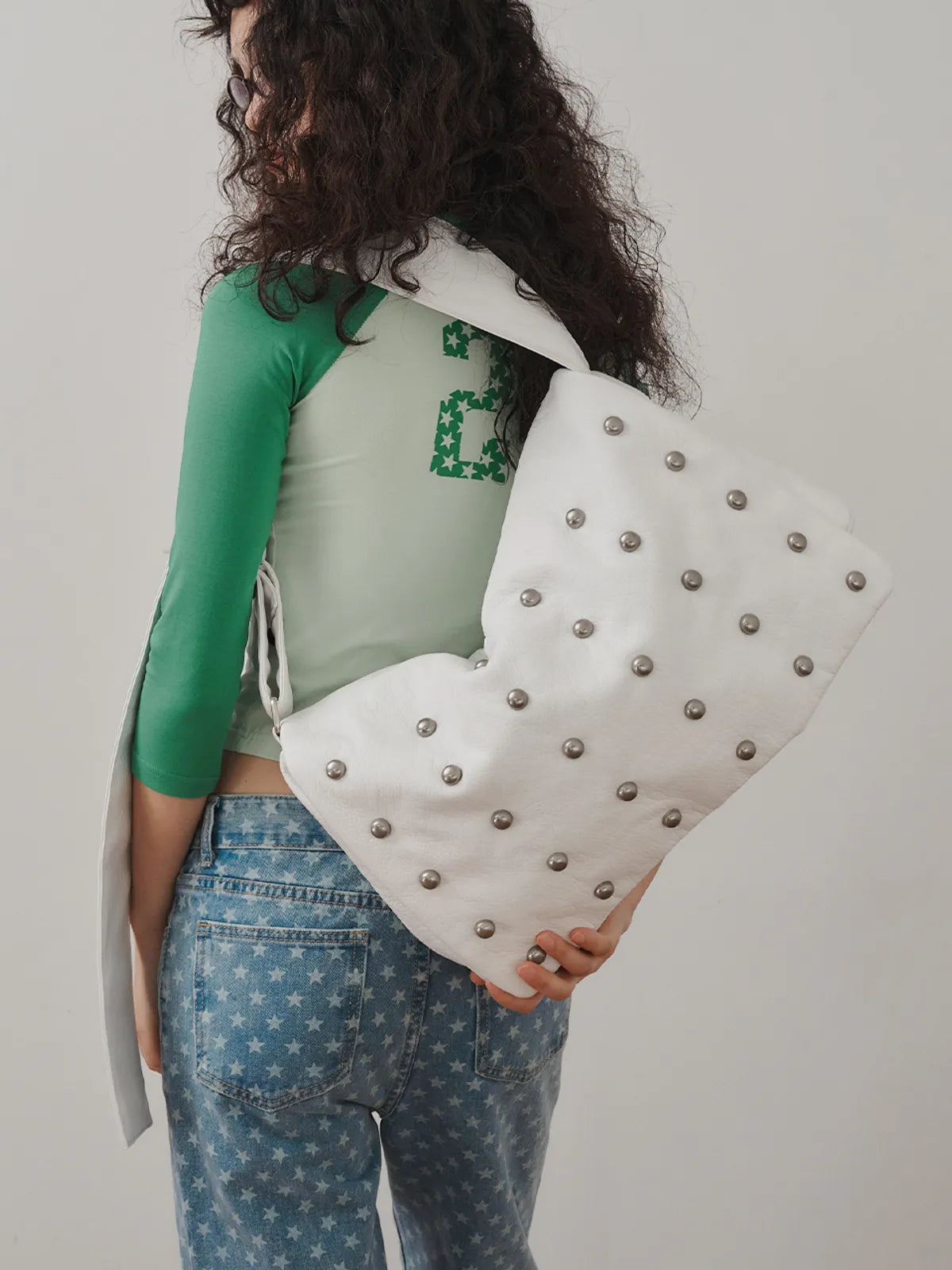 Freaky Stud Leather Messenger Bag - white