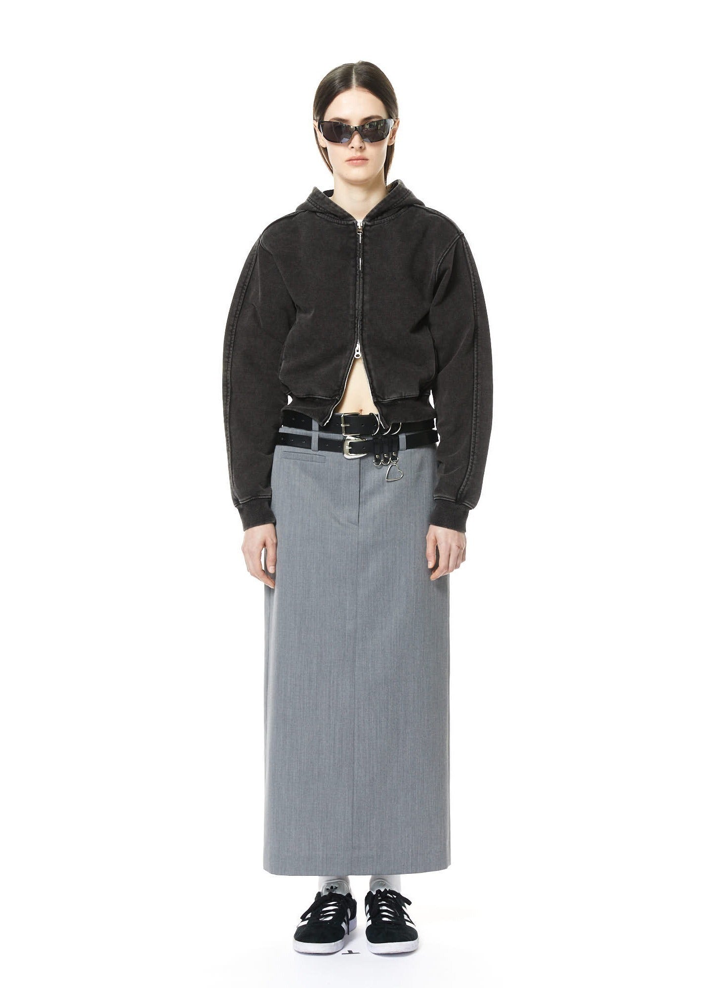 1710 SNOW WASHED CROPPED ZIP-FRONT HOODIE