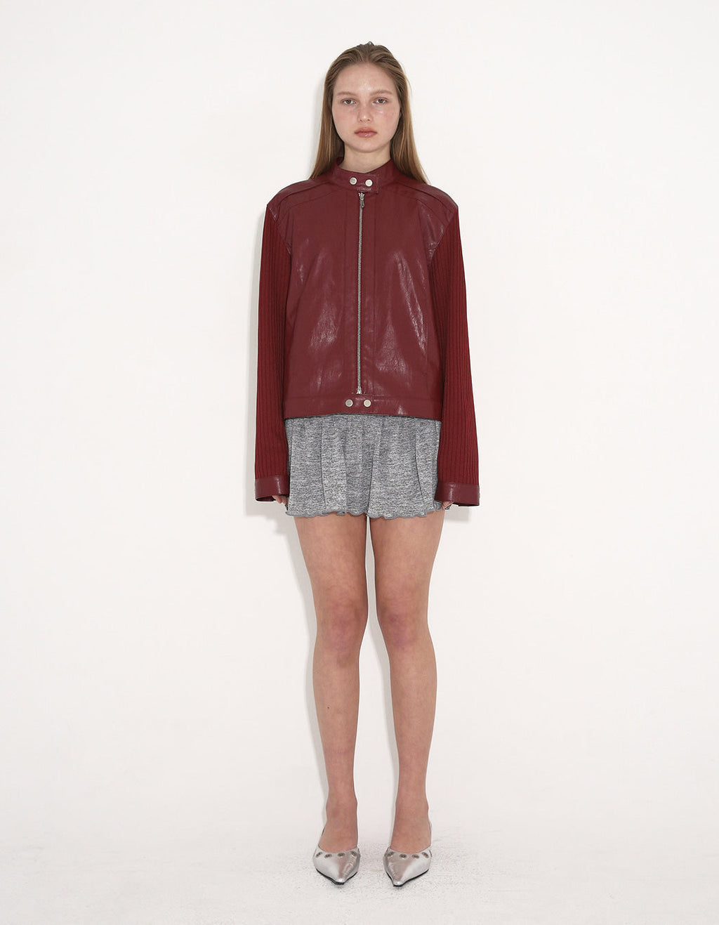 RIBBED PANEL BIKER JACKET / 3 COLOR