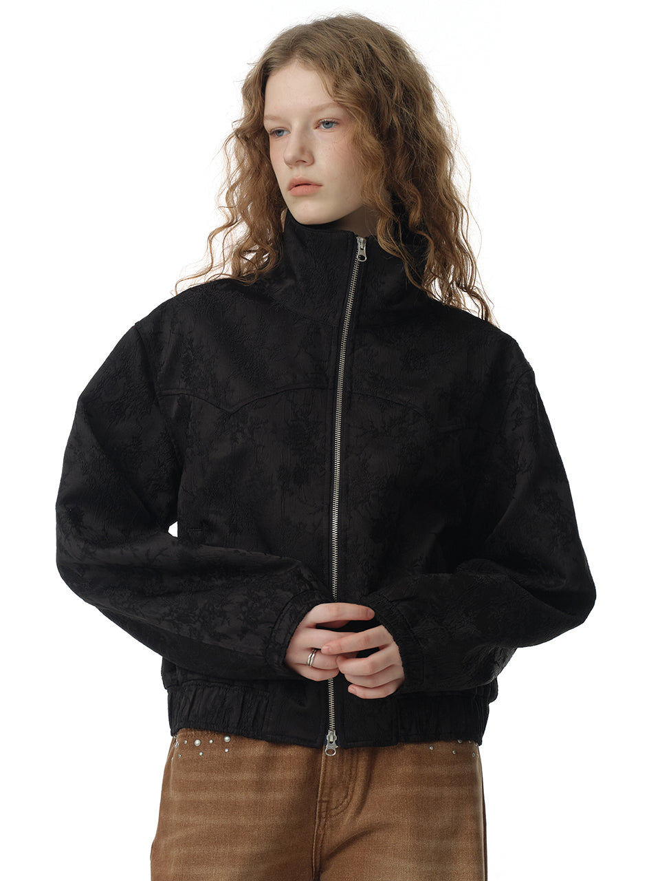Satin Jacquard Blouson Black