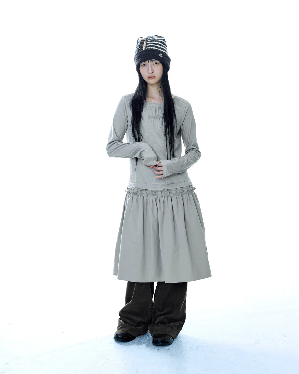 2WAY SHIRRING ONE PIECE LIGHT KHAKI