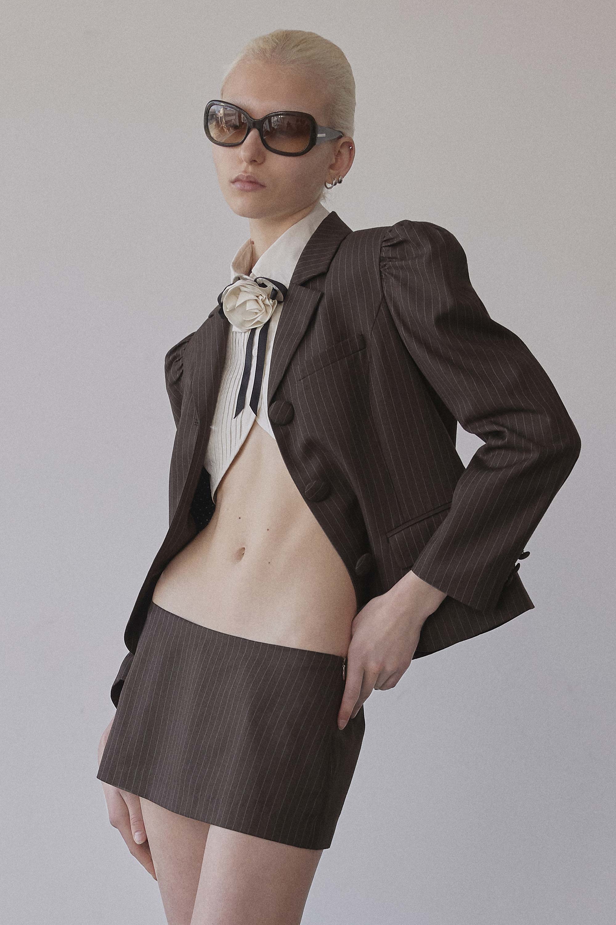 Good Girl Micro Skirt Brown Pinstripe