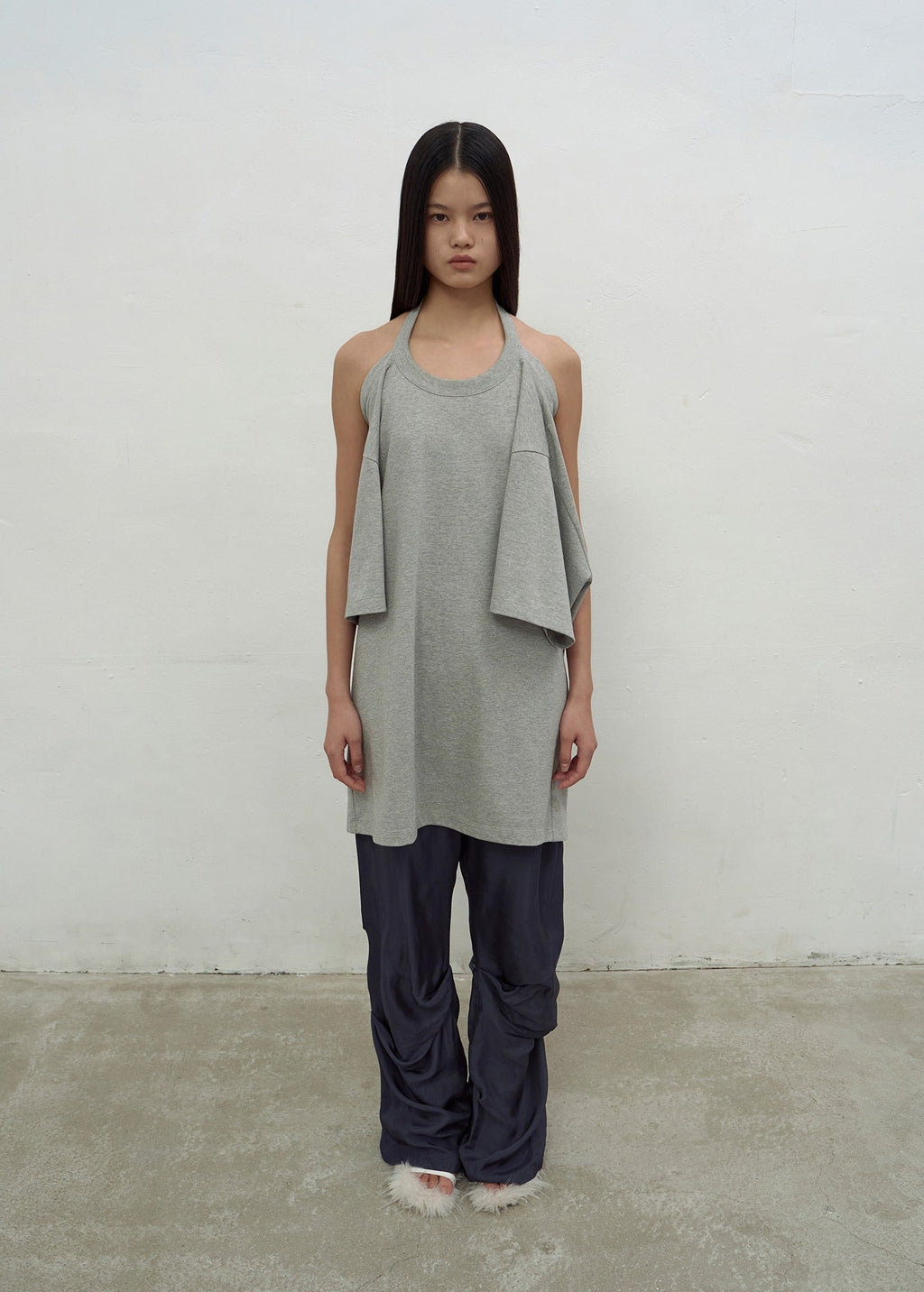 HALTERNECK OVERSIZED T-SHIRT (MELANGE GREY)
