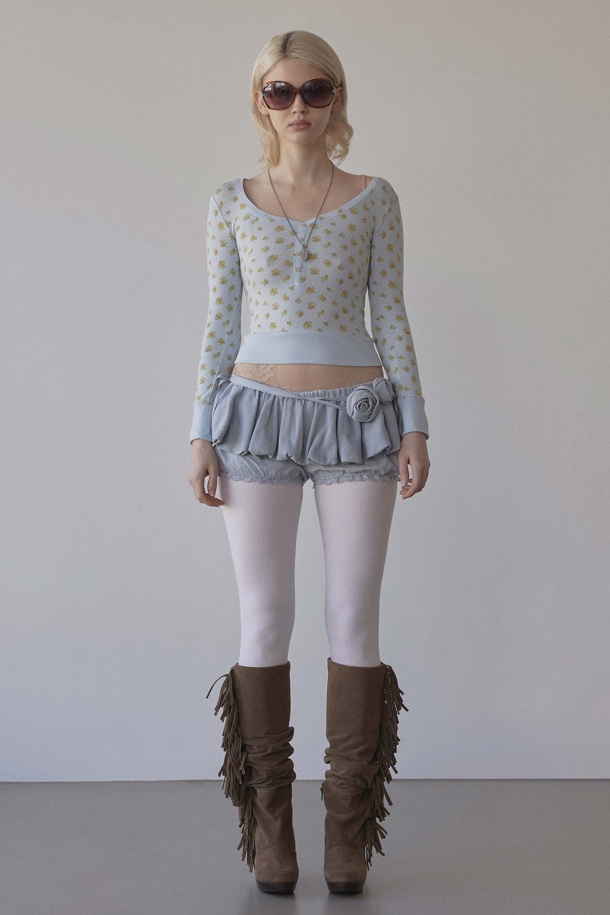 Floral Cottage Button Henley Sky