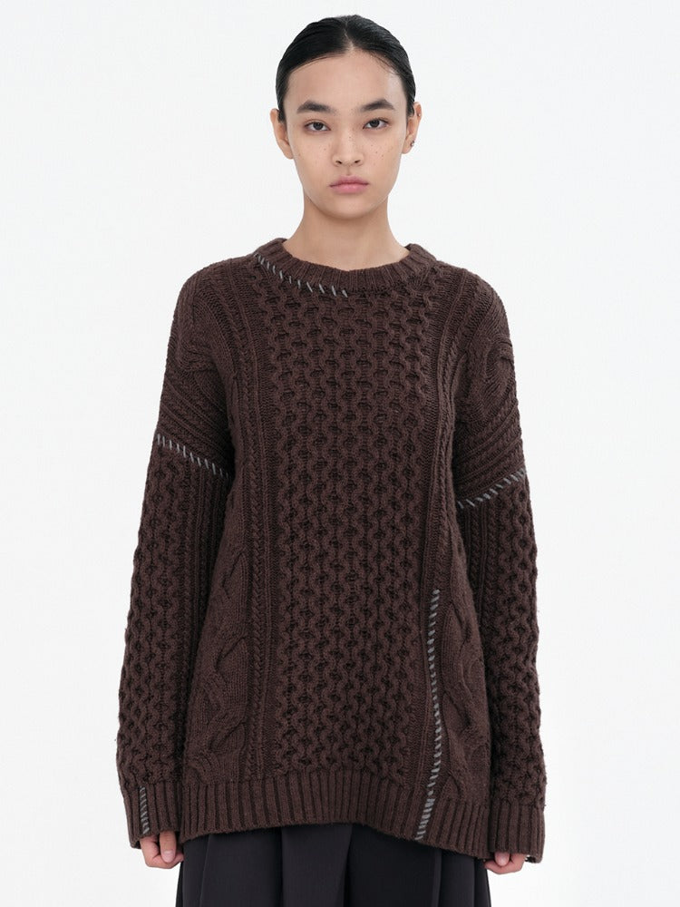 Cable Stitch Pullover Knit Brown