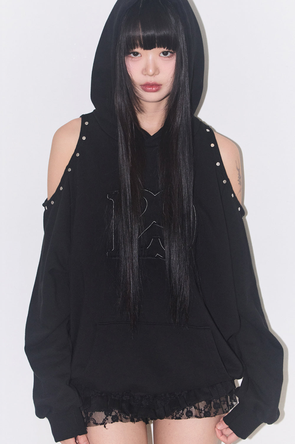 129 Cutout Oversized Fit Hoodie Black