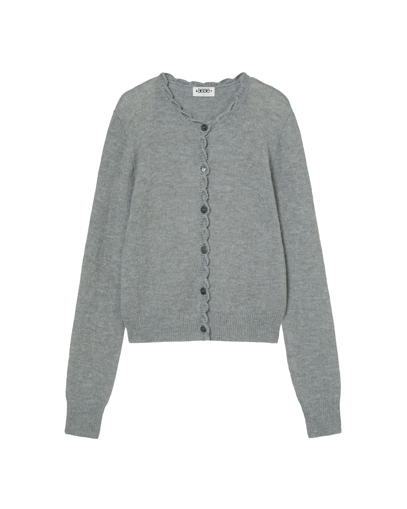 SCALLOP ROUND NECK CARDIGAN LIGHT GREY