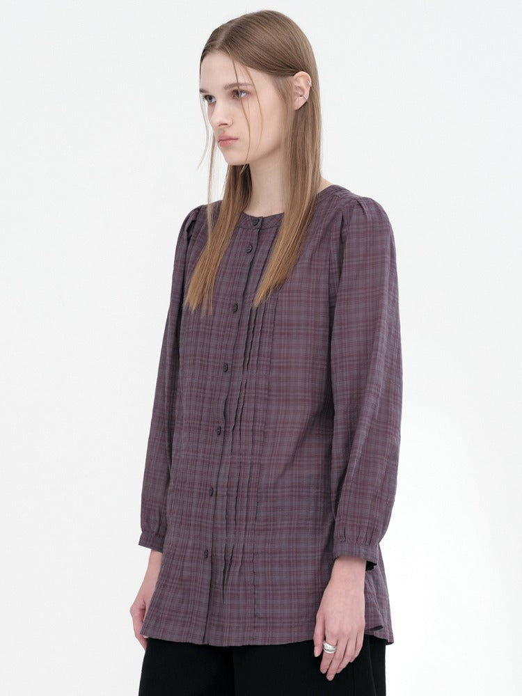 Tuck Pleats Puff Blouse Vintage Purple