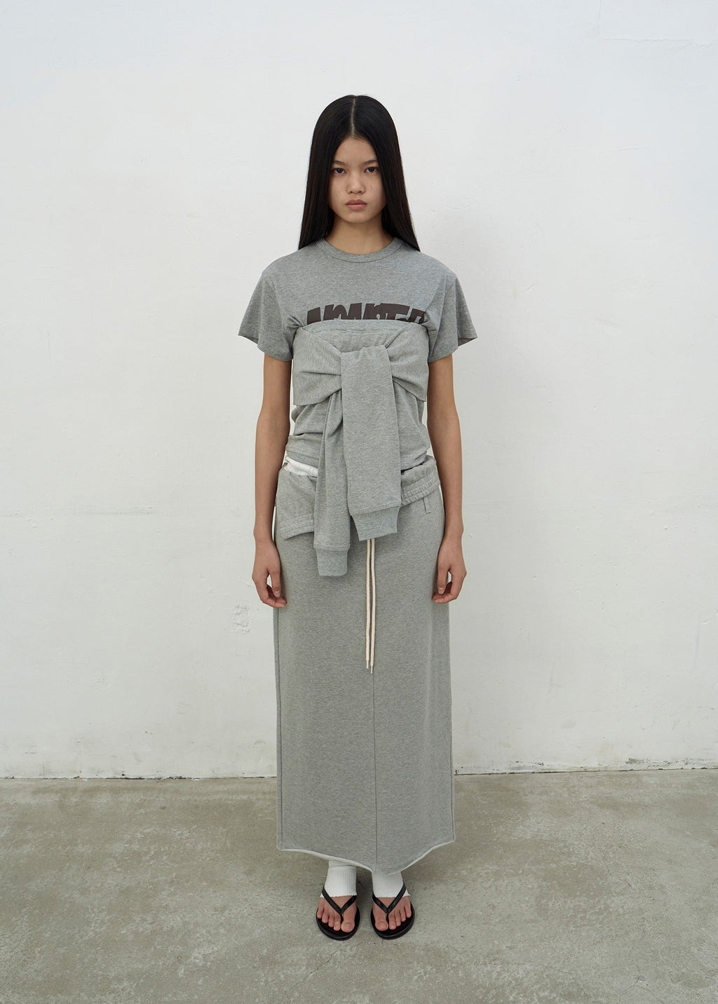 BUSTIER DETAIL JERSEY TOP (MELANGE GREY)