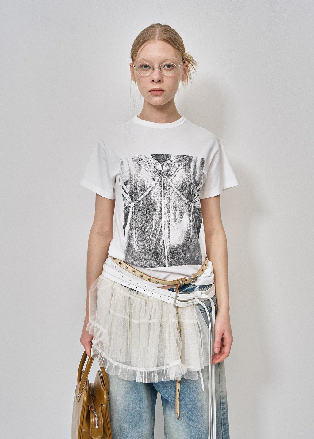 RIBBON SLIP PRINT T-SHIRTS / 3 Color