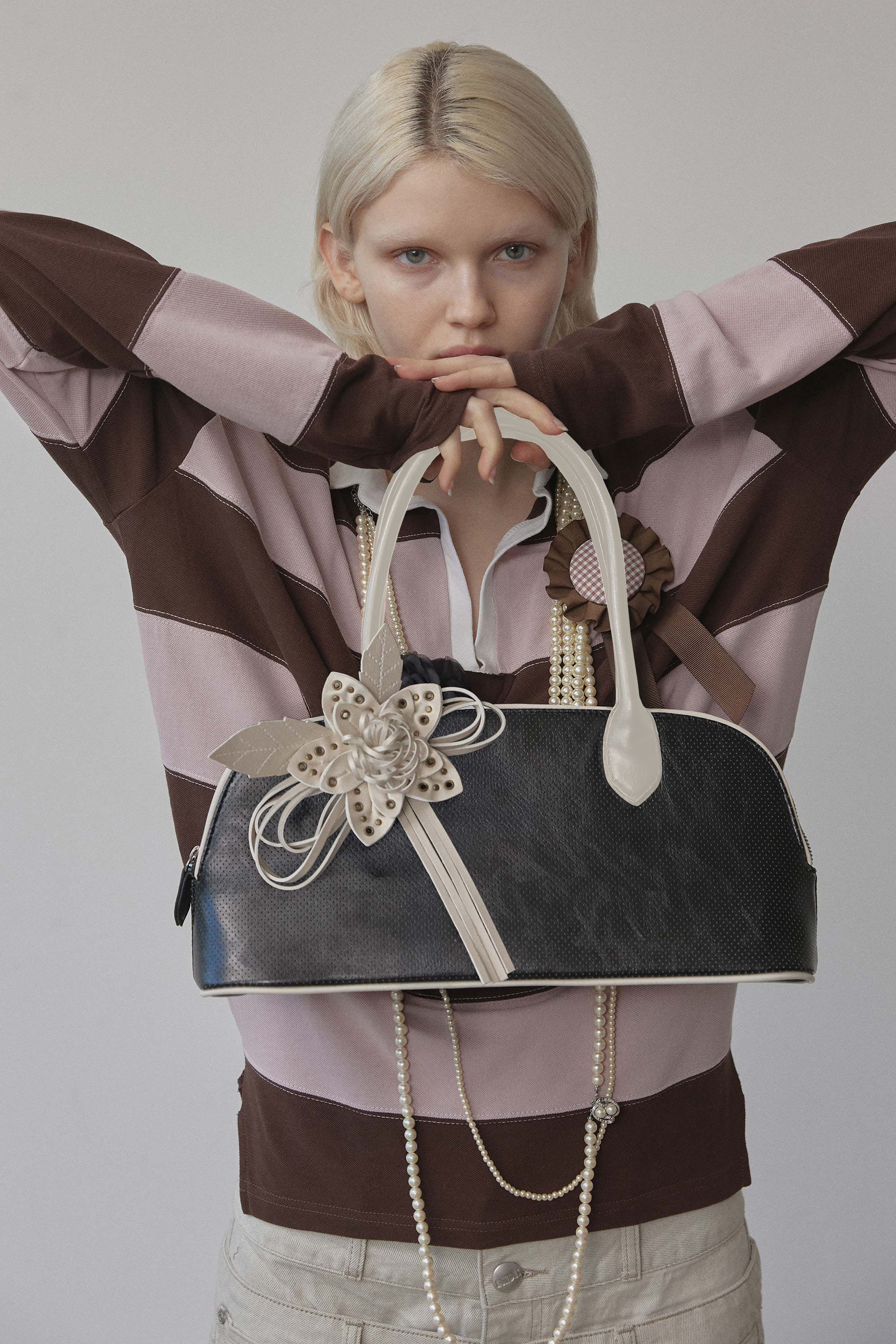 Flower Bowling Bag Glossy Black