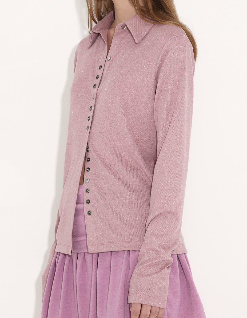BUTTON GLITTERED JERSEY SHIRT / 2 COLOR