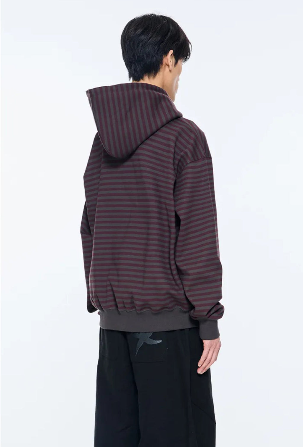 TCM Stripe Hood Zip-up / charcoal burgundy