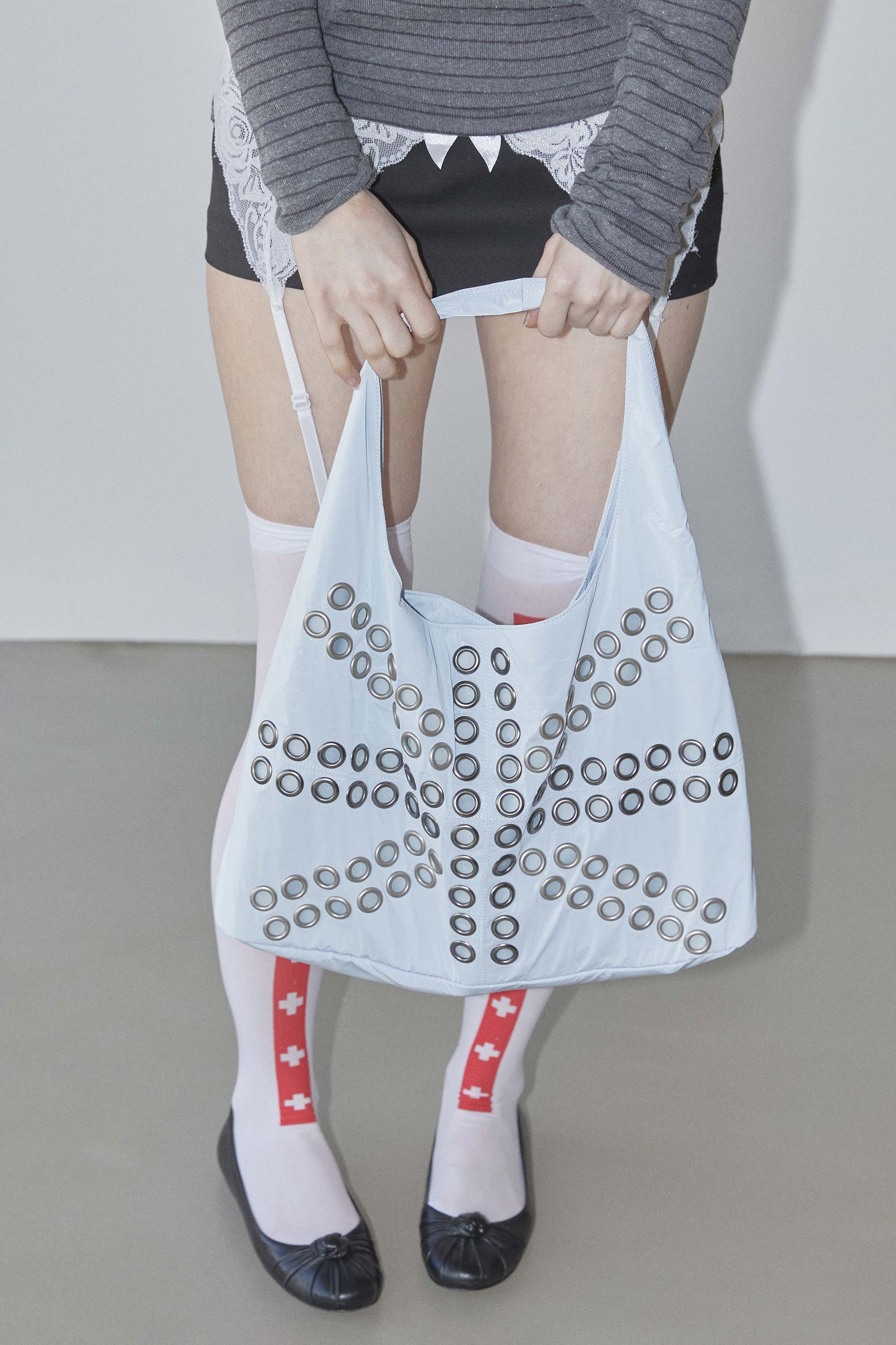 Stud Metallic Hobo Bag Baby Blue