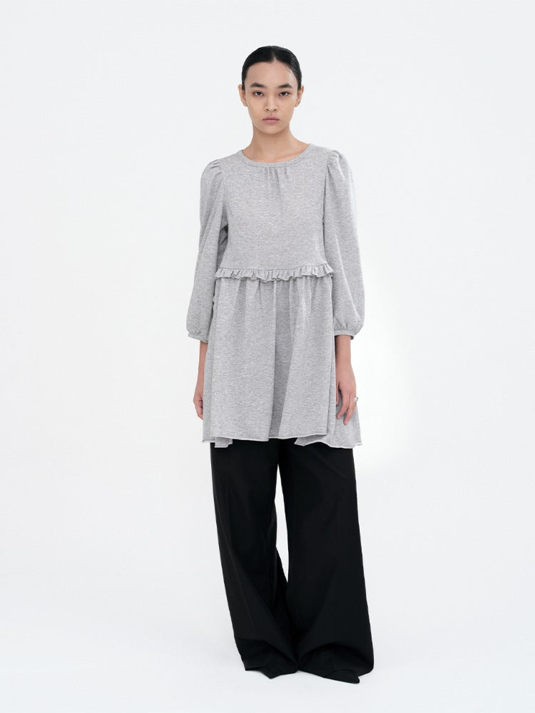 Puff Sleeve Jersey Dress Melange Gray