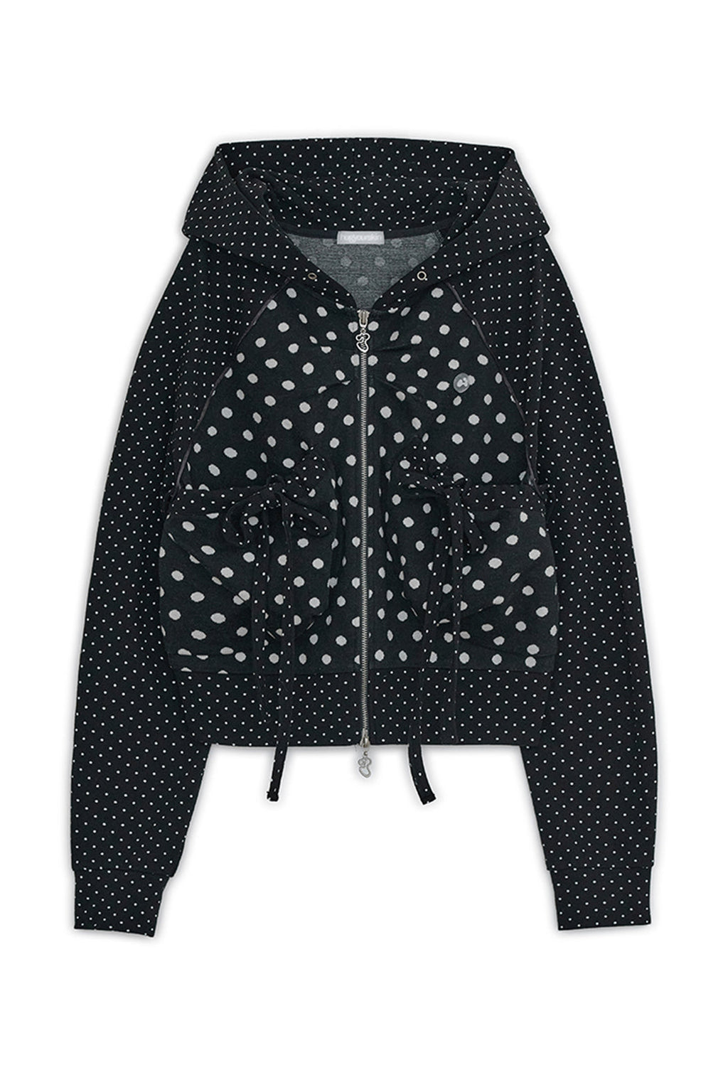 Dot big pocket hoodie zip-up (Black)