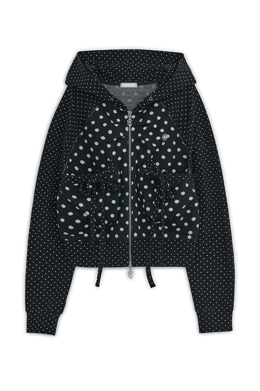 Dot big pocket hoodie zip-up (Black)