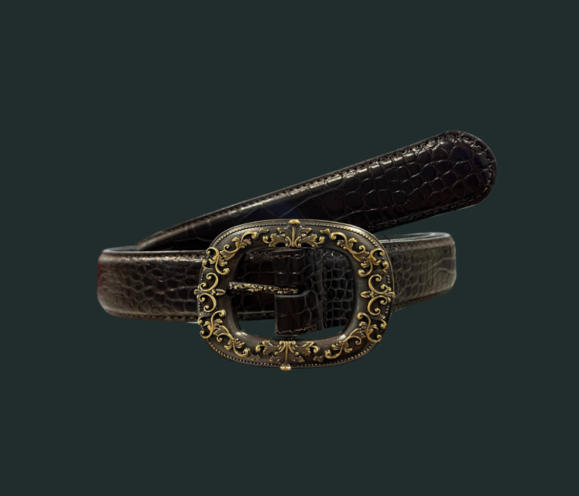 25SS A PALACE ENTWINED WITH GRAPEVINES BUCKLE ALLIGATOR EFFECT LEATHER BELT - ALLIGATOR BROWN