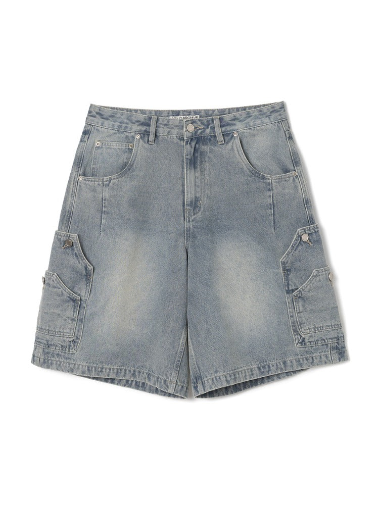 Double Fade Half Denim Pants Sand Blue