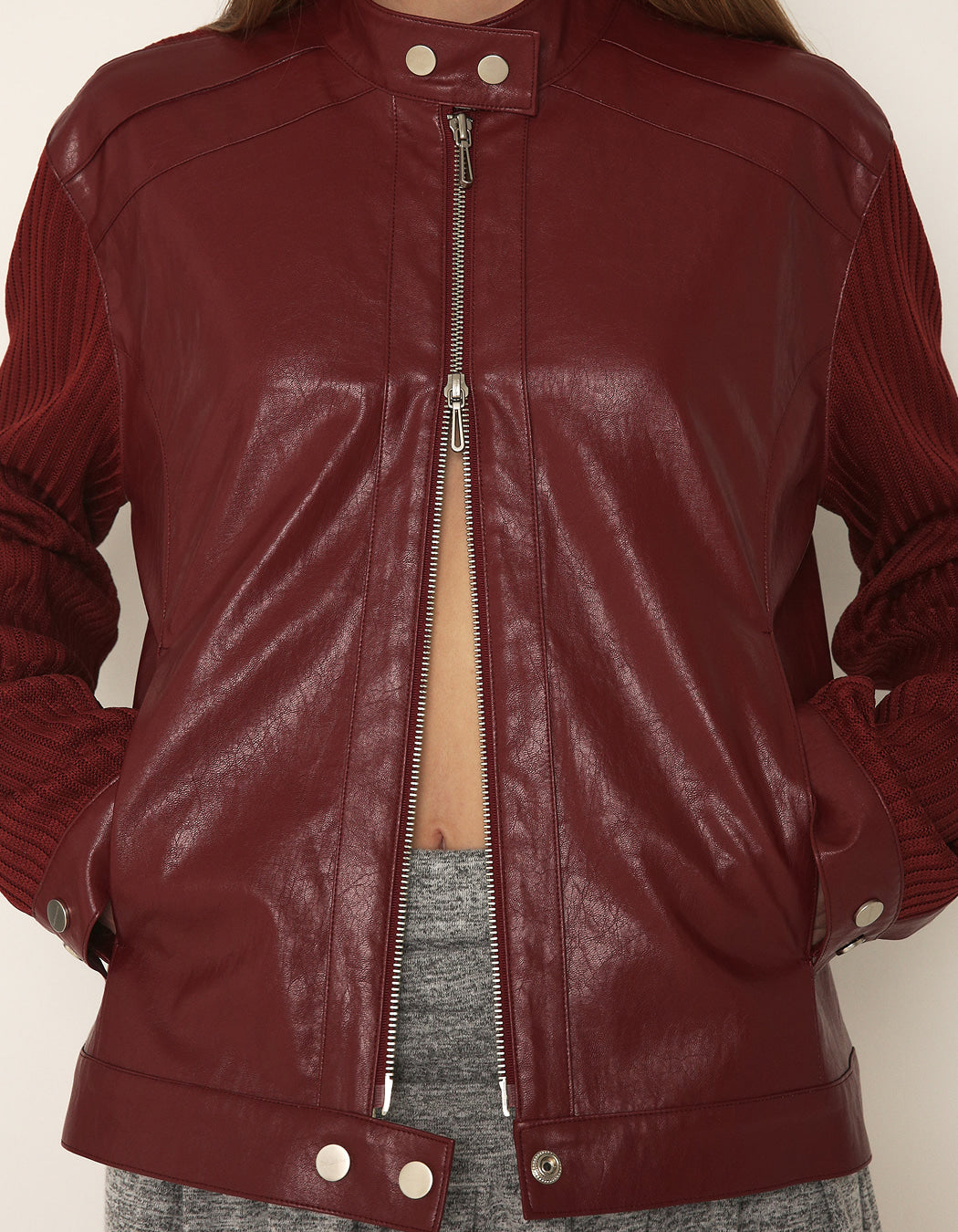 RIBBED PANEL BIKER JACKET / 3 COLOR