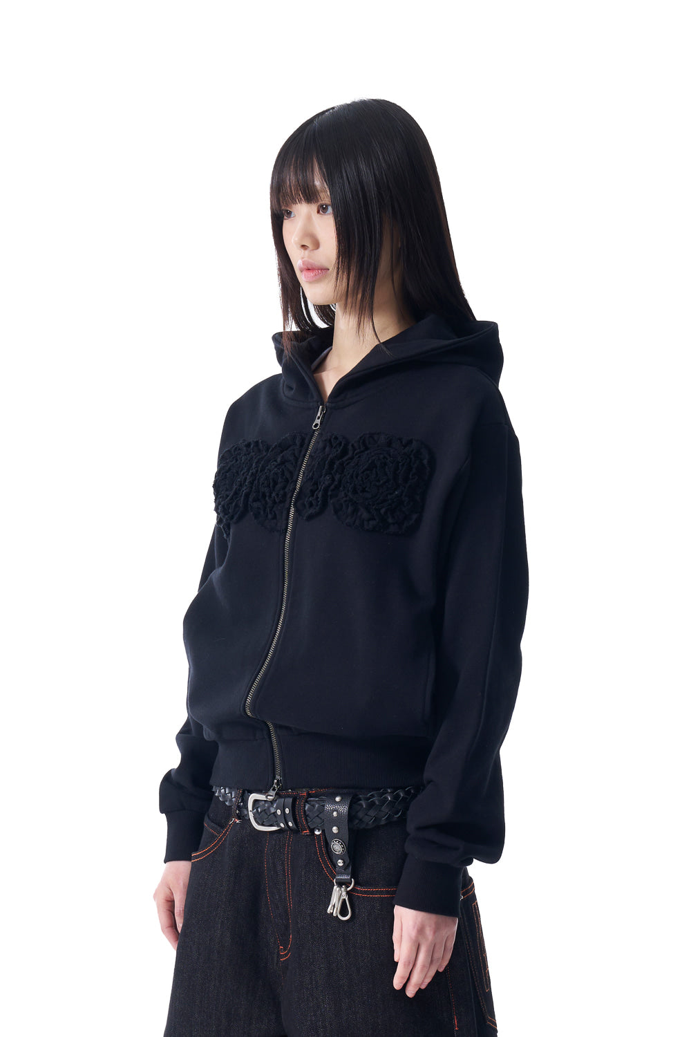 Flowers Zip-Up Hoodie (Black)