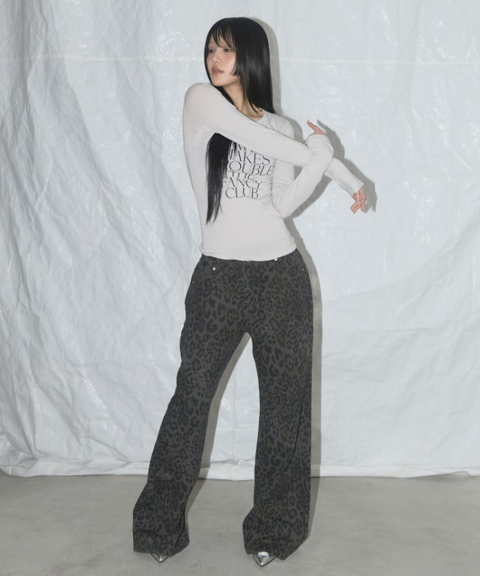 LEOPARD BOOTS CUT PANTS (KHAKI GRAY)