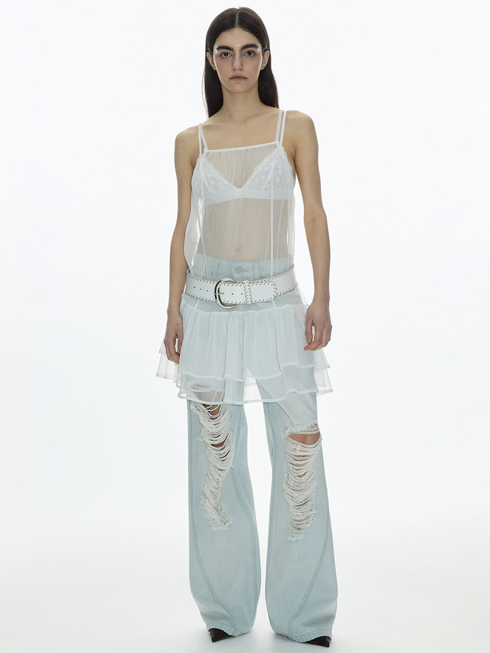 Sheer Frill Dress White