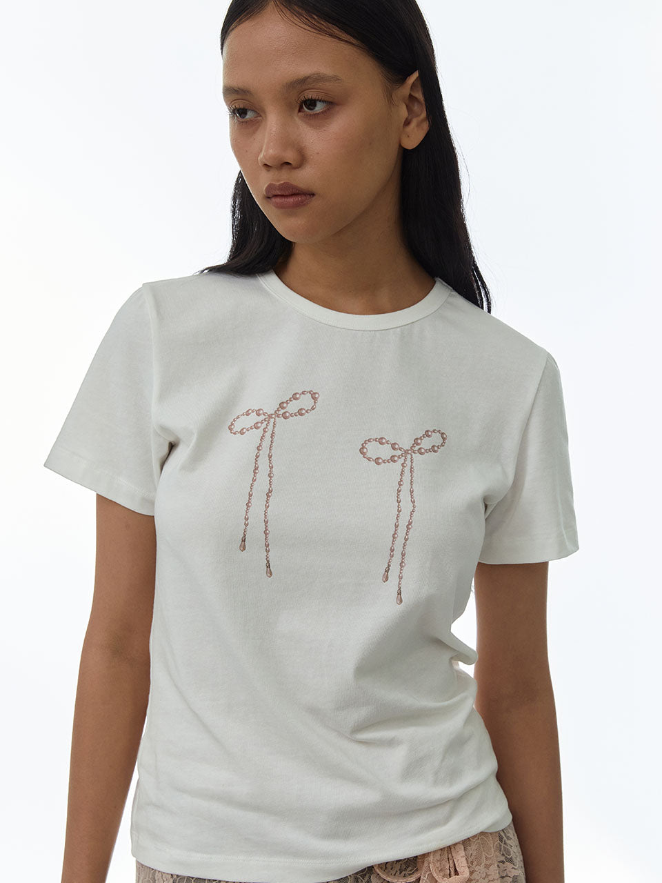 Pearl Ribbon T-shirt White