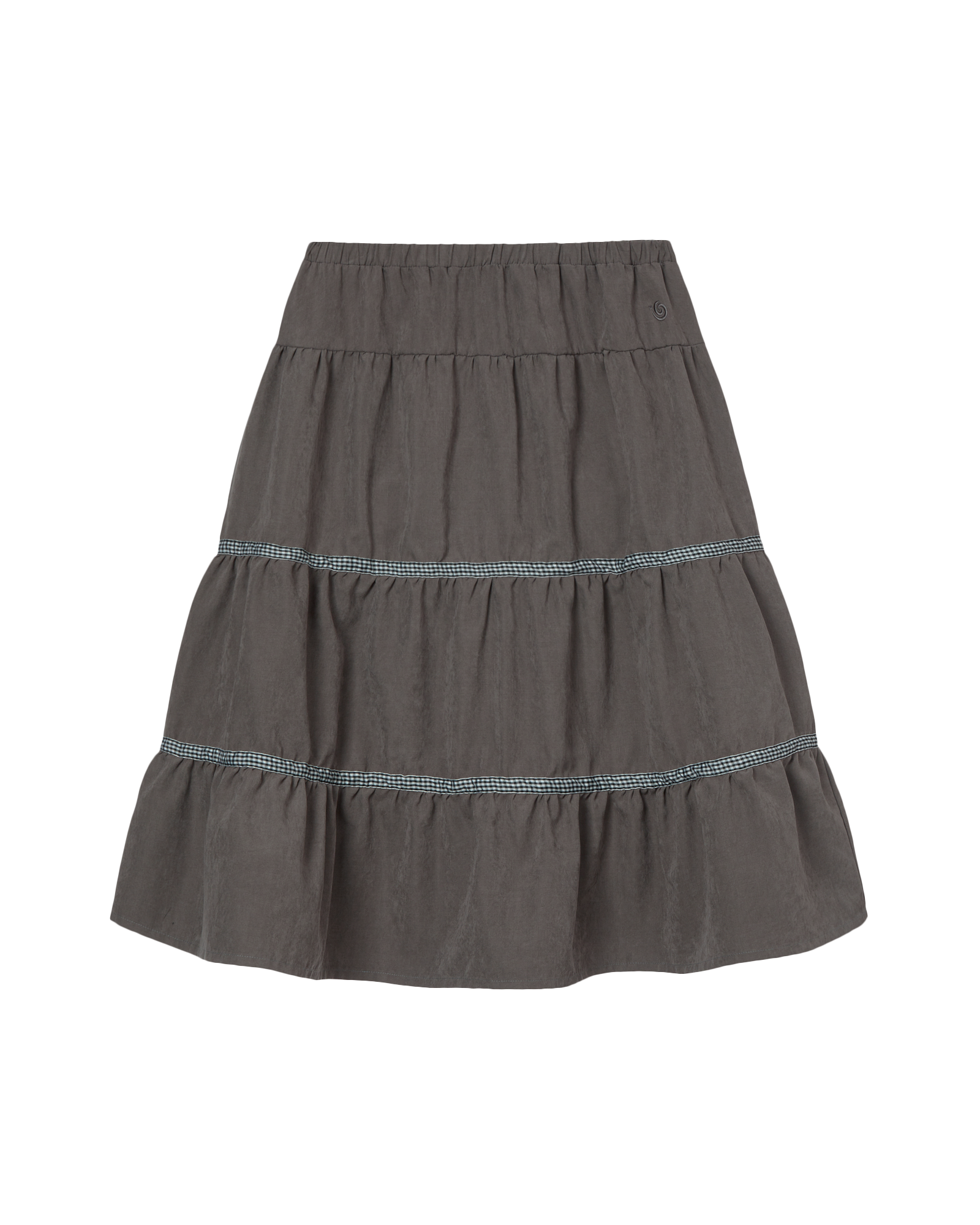 CHECK MIDI TIERED SKIRT BROWN