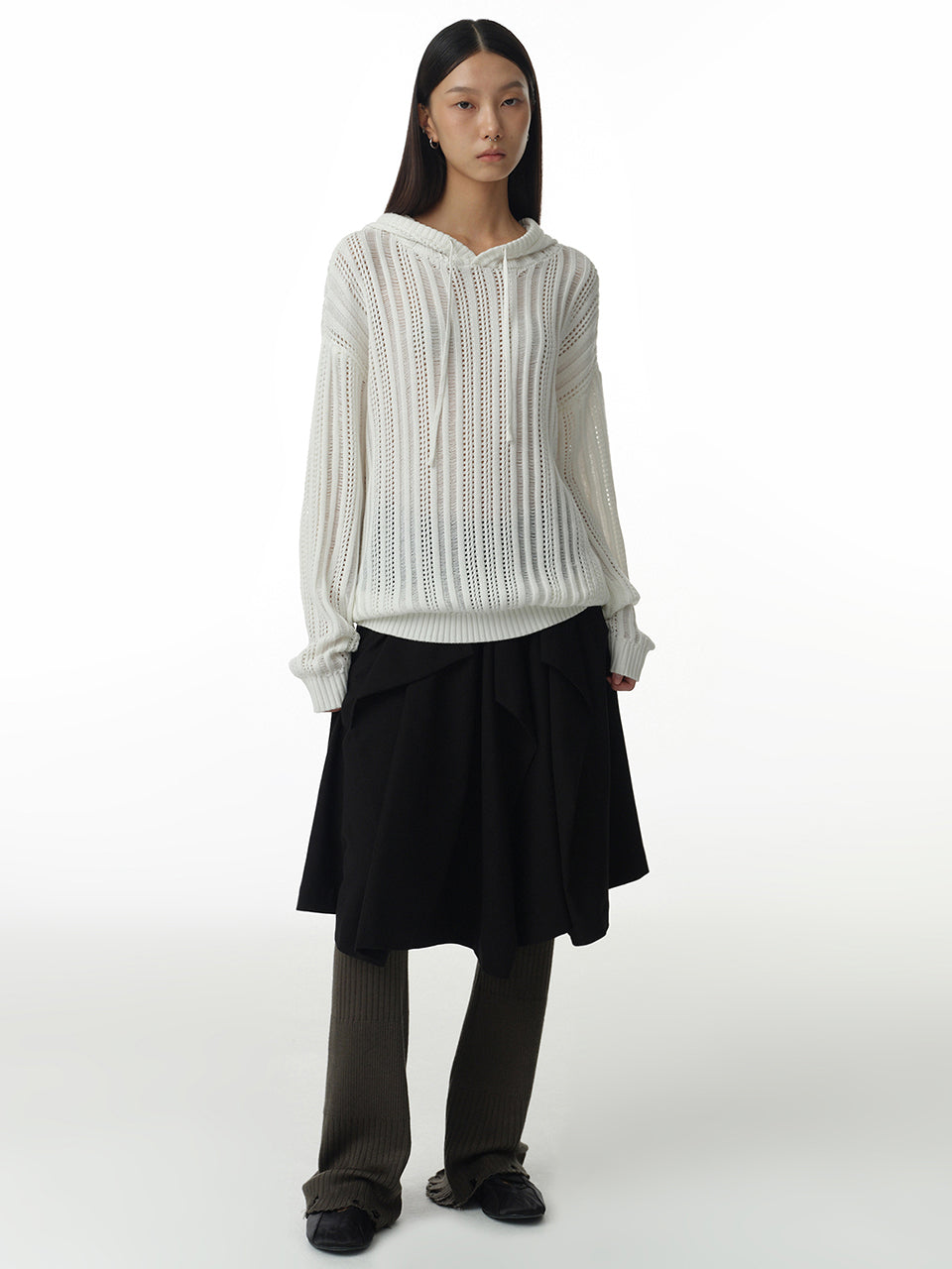 Asymmetric Banding Skirt Black