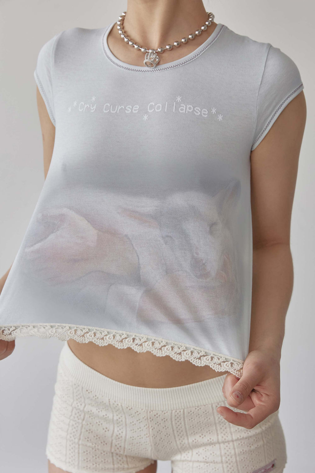 Lace Crop Baby Tee Mystic Blue