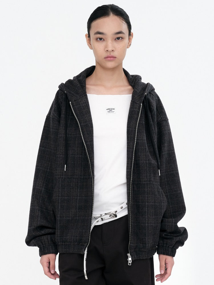 Over Fit Check Hoodie Jacket Charcoal