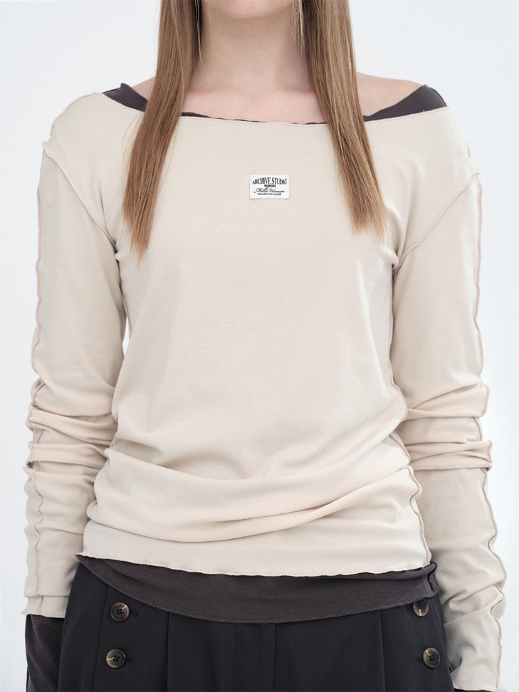 Fitted Long Sleeve Top Light Beige