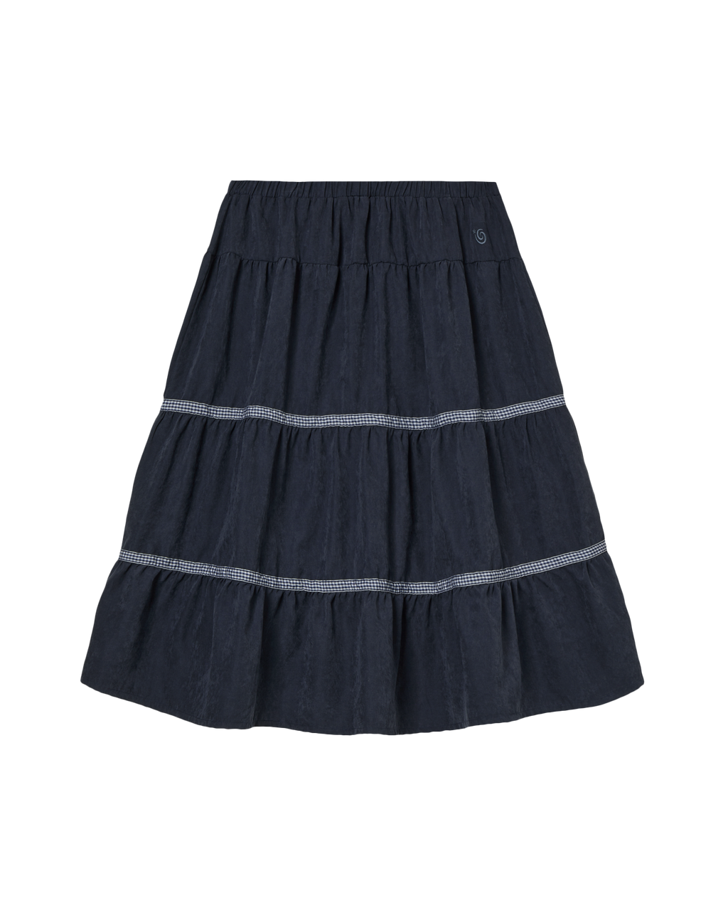 CHECK MIDI TIERED SKIRT NAVY