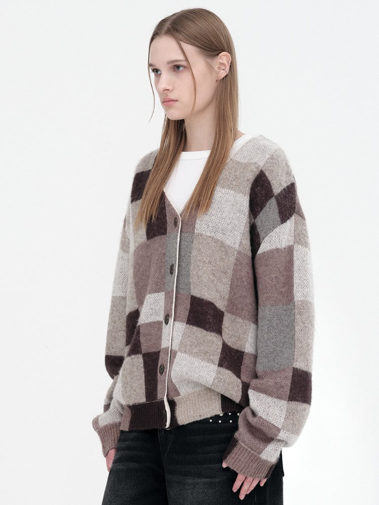 Color Block Oversized Cardigan Beige
