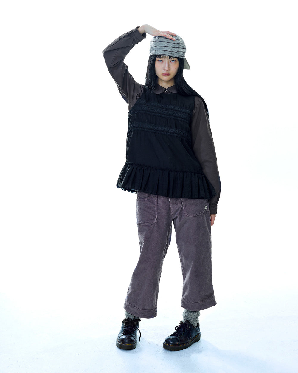 ROUGH CUT FRILL SHIRT BROWN