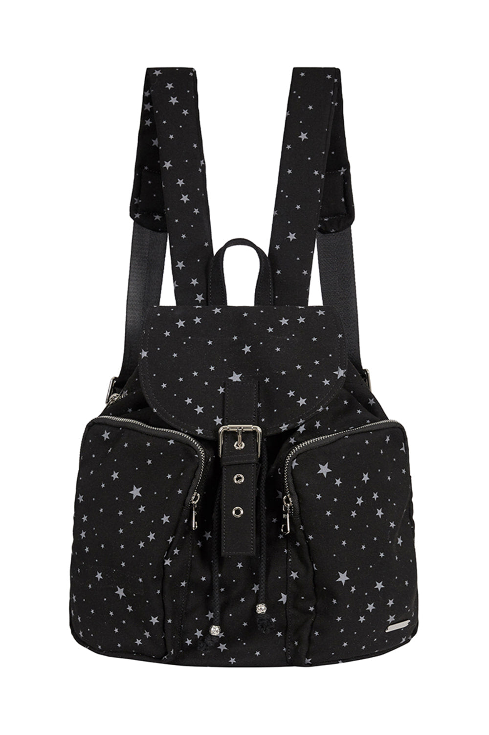 Pattern Buckle Backpack Star Black