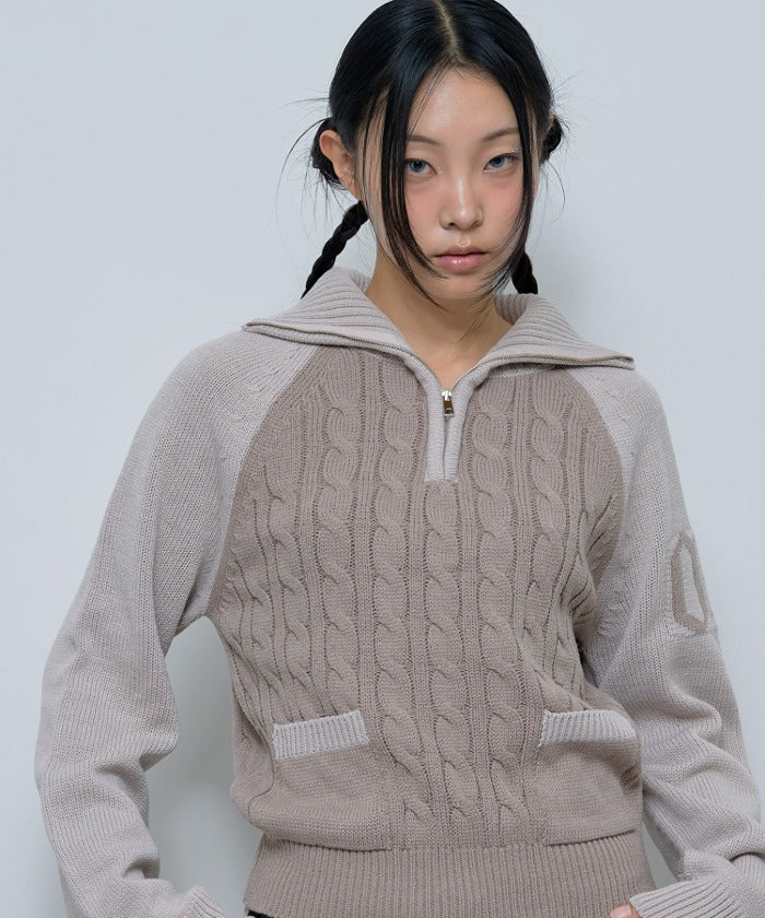 MINI POCKET KNIT HALF ZIP-UP (BROWN)