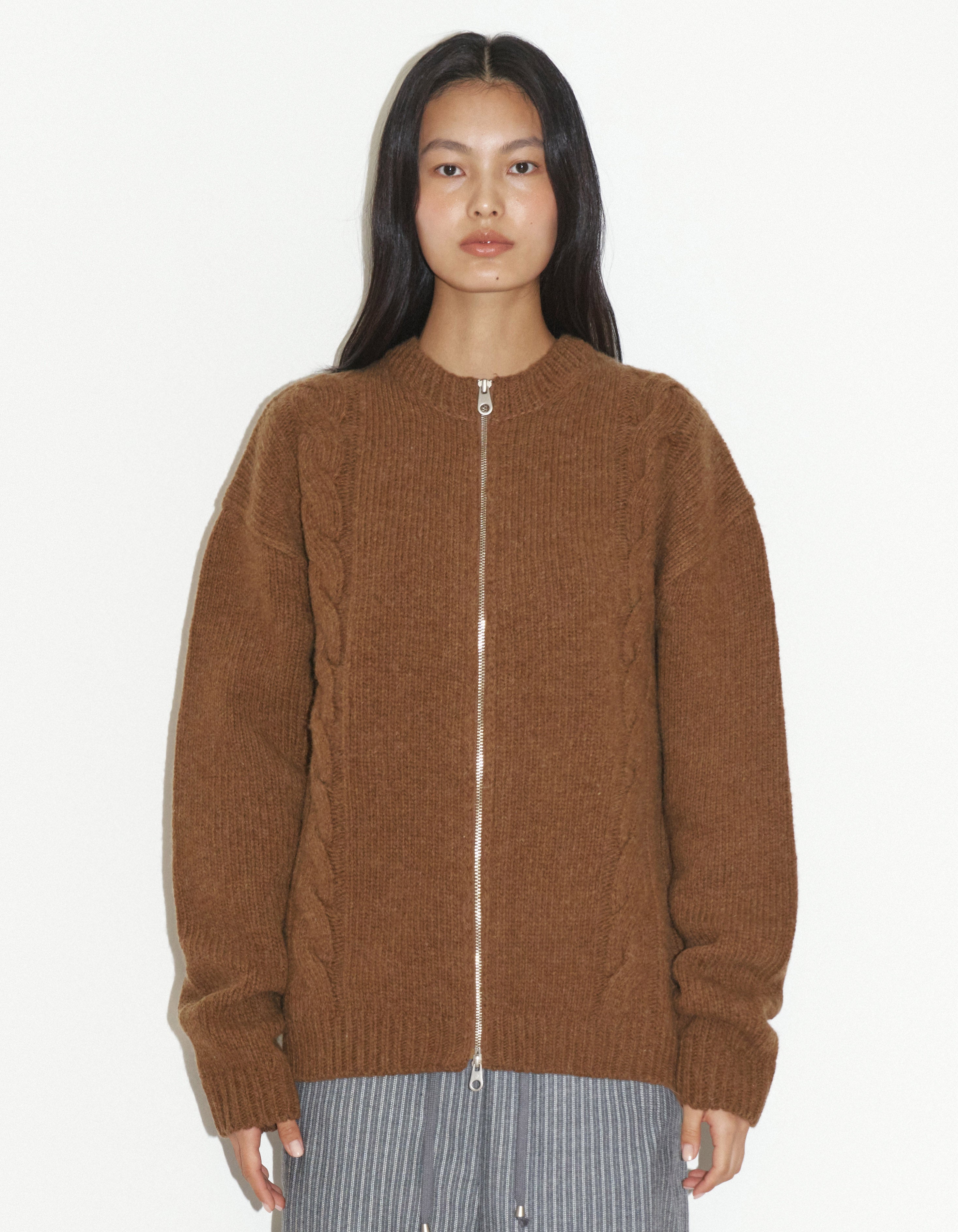 WOOL CABLE KNITTED JACKET / 2 Color