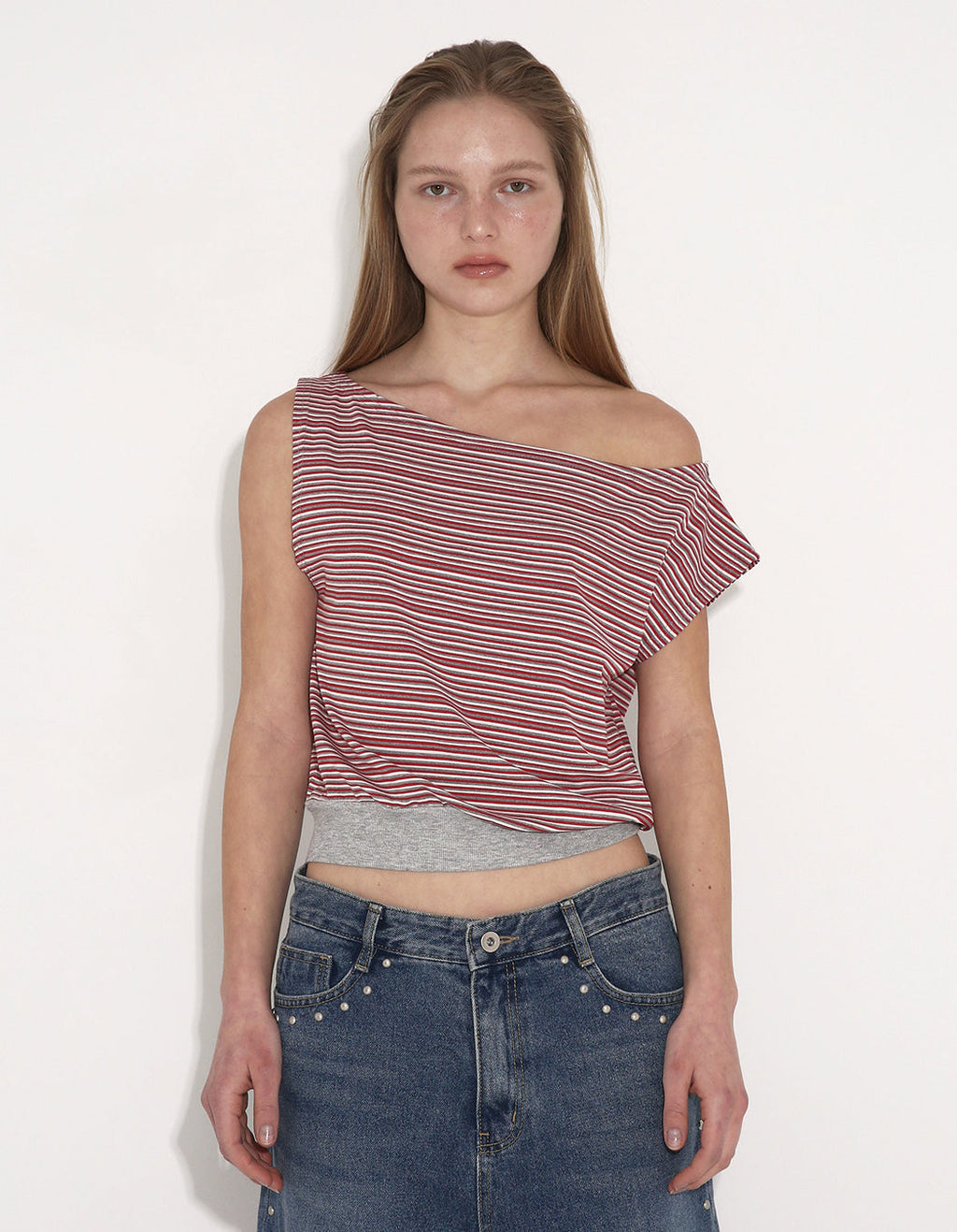 STRIPE ONE-SHOULDER TOP / 2 COLOR
